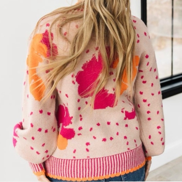 Jodifl Medium Beige Hot Pink Orange Floral Sweater - Picture 2 of 6
